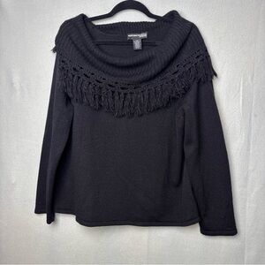 Norton McNaughton Elegant Black Fringed Turtleneck‎ Sweater